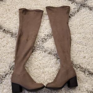 beige suede thigh high boots